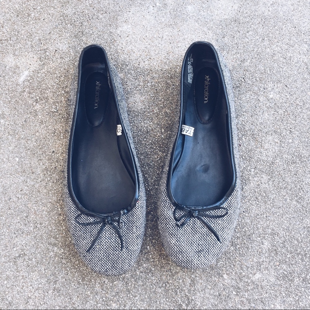 mini grey houndstooth patterned flats w black bow
